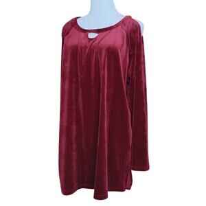 Velour Velvet Long Tunic Top Blouse 14/16 XL Burgundy Maroon Office Career Event